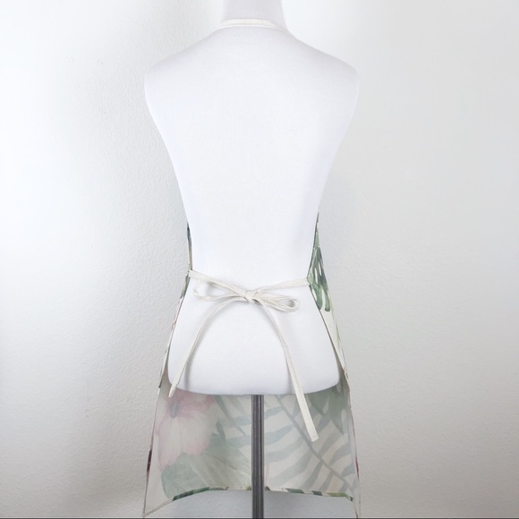 Floral Cooking Apron Woven Cotton Linen Tie Back M - Picture 4 of 4